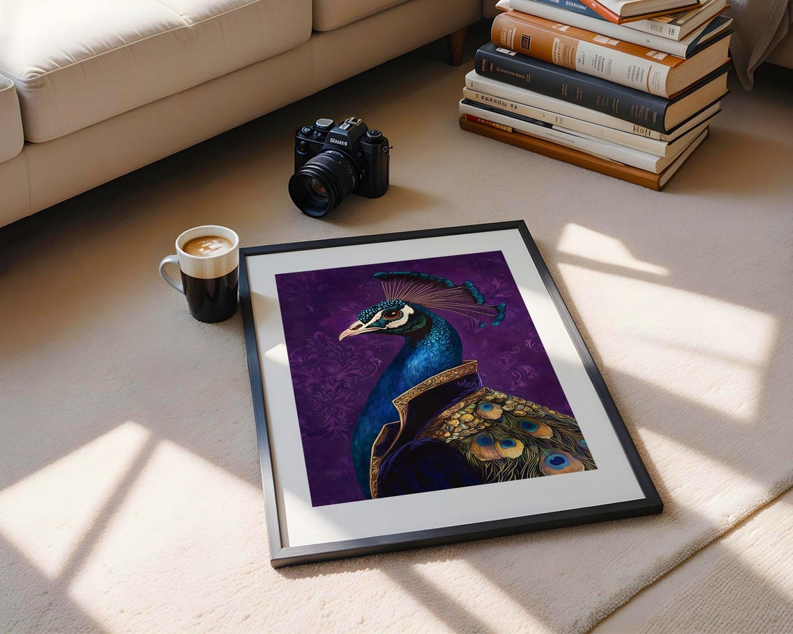 Peacock Portrait Purple Damask Elegant Royal Bird Luxury Art Poster - Image 5