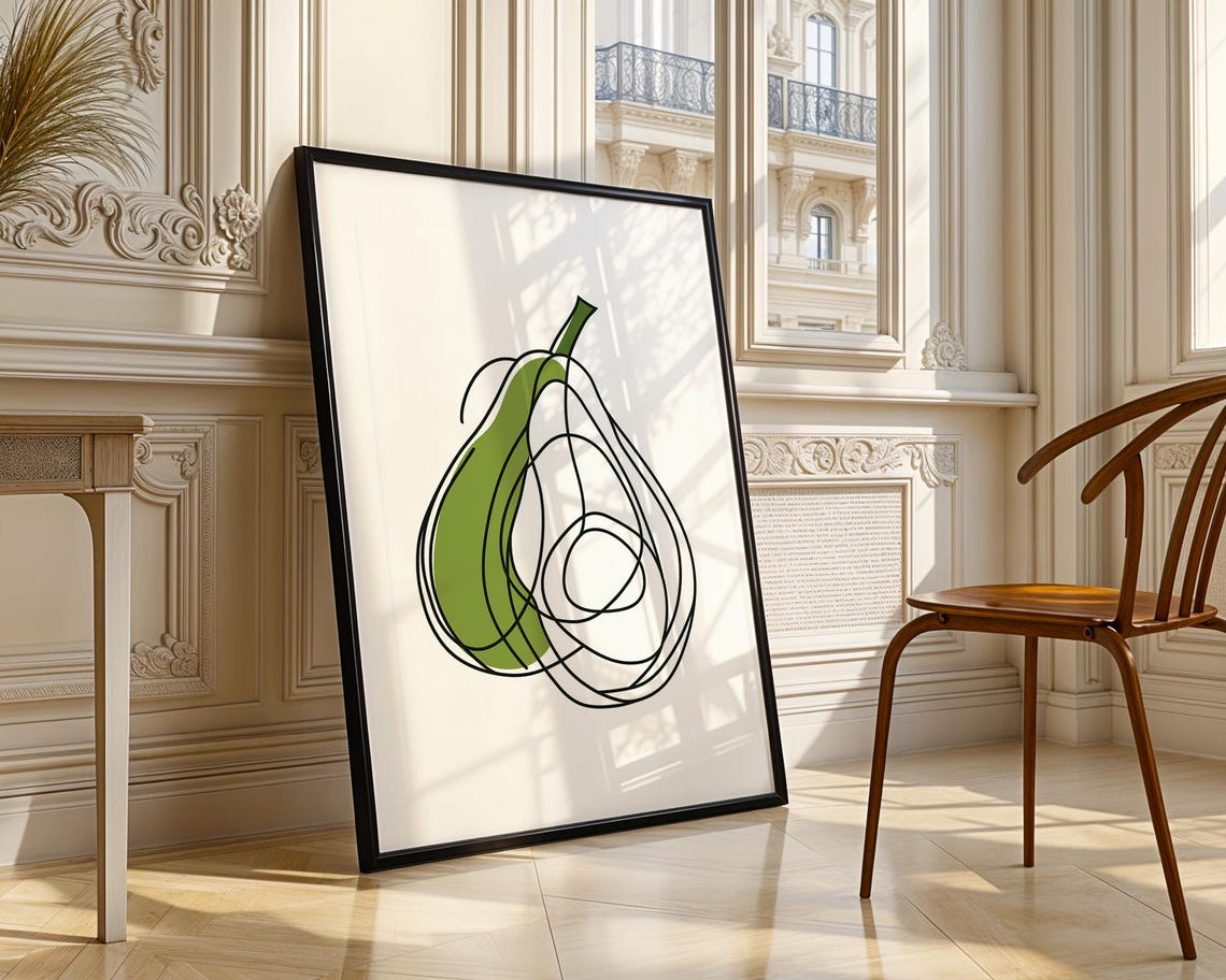 Minimalist Modern Avocado Line Art Green Fruit Drawing Poster - Image 3