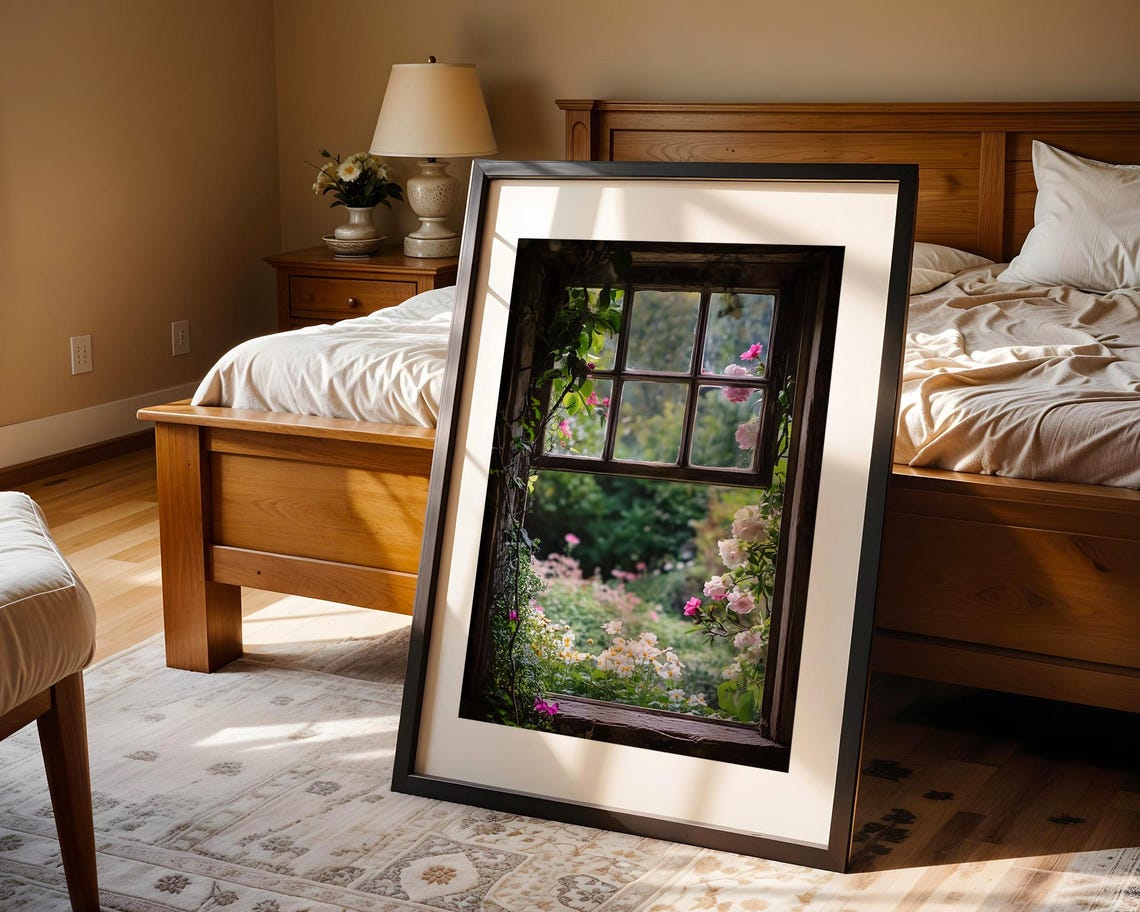Open Window Rose Garden Bloom View Floral Cottage Decor Poster - Image 3