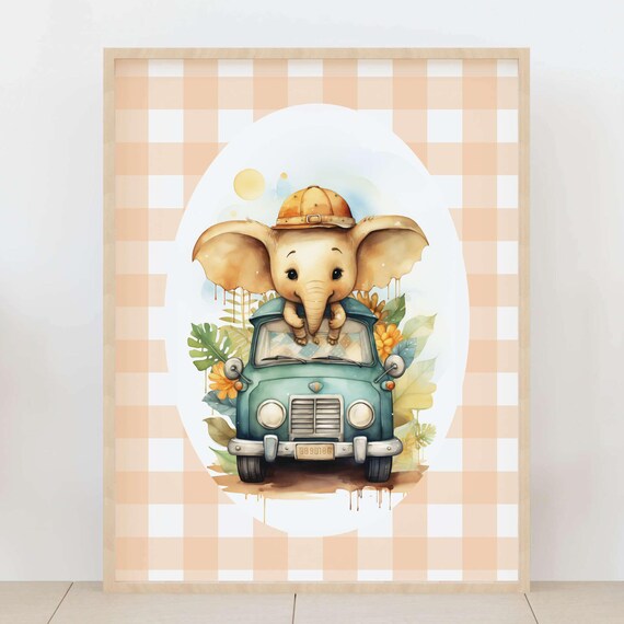 Baby Elephant On Car, Safari Nursery Decor