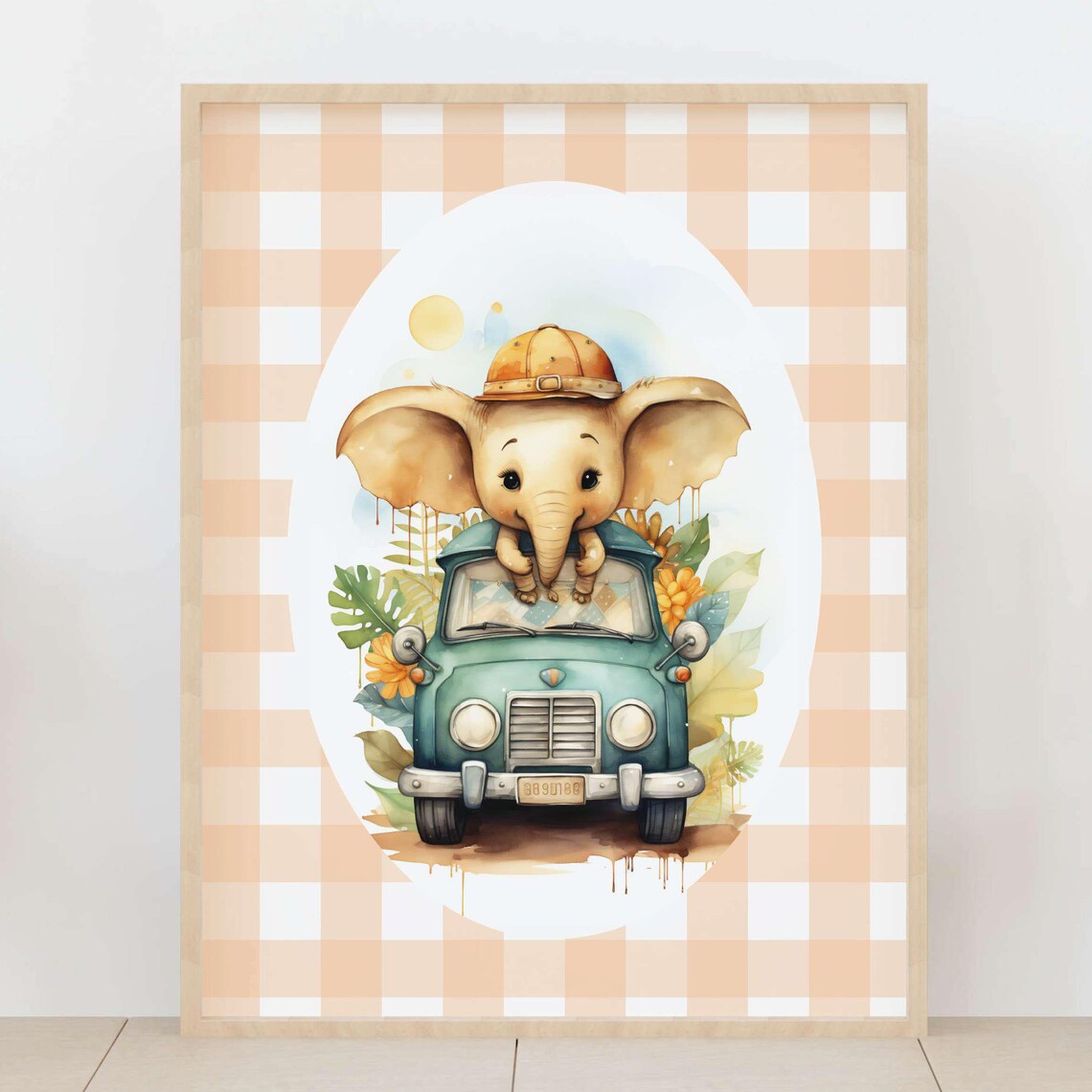 Baby Elephant On Car, Safari Nursery Decor