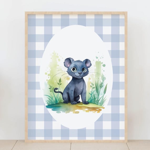 Baby Panther Nursery Wall Art Cute Jungle Cat Safari Animal Kids Room Decor Wildlife Shower Gift