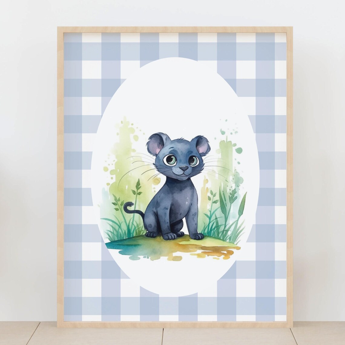 Baby Black Panther Cub Nursery Watercolor Cute Jungle Cat Print