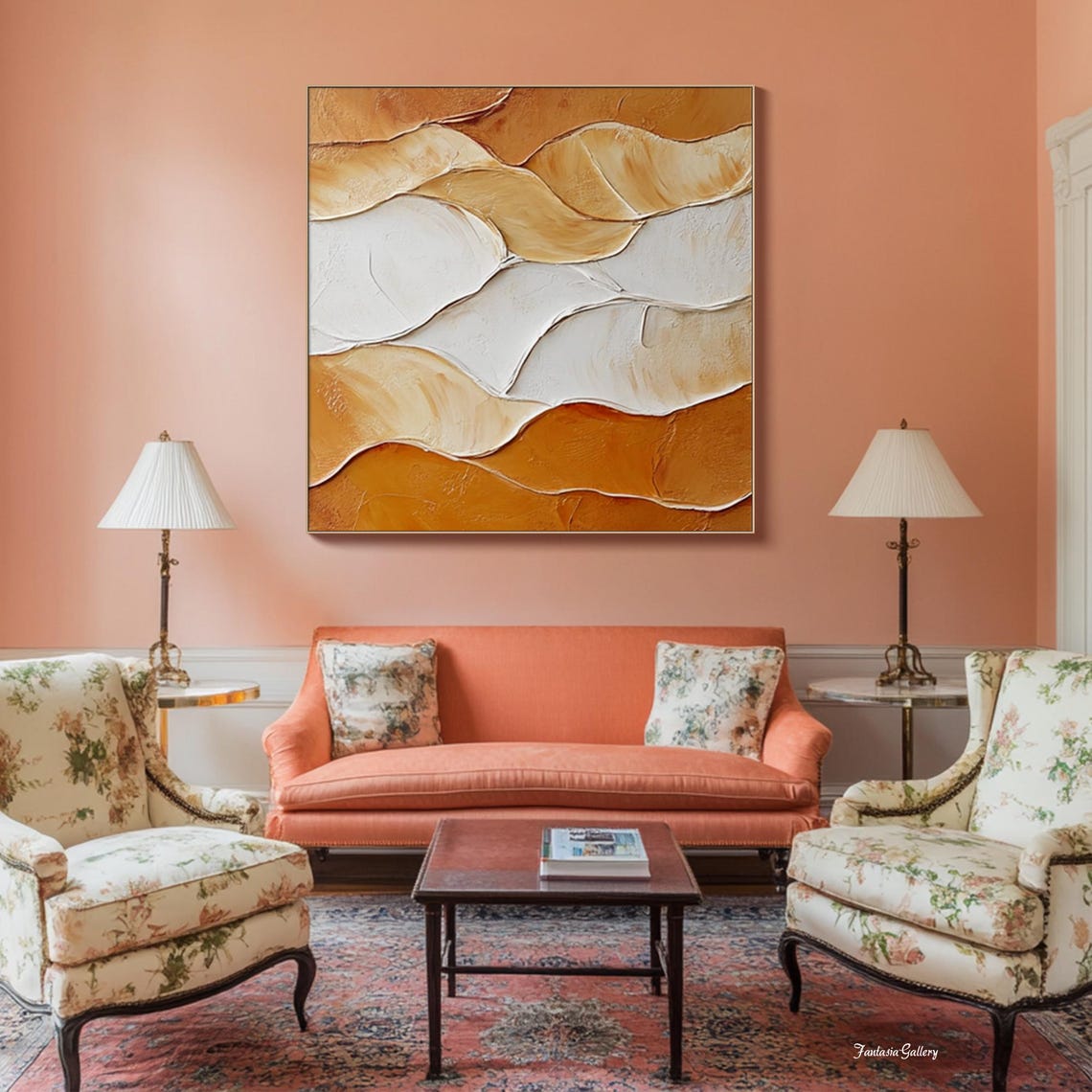 Terracotta And Cream Abstract Waves Textured Minimalist Wall Art - Image 3