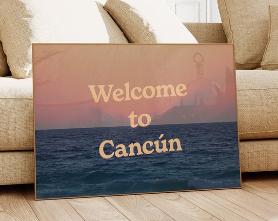 Retro Cancun Print City Wall Art Room Decor Vintage Travel Poster Bedroom