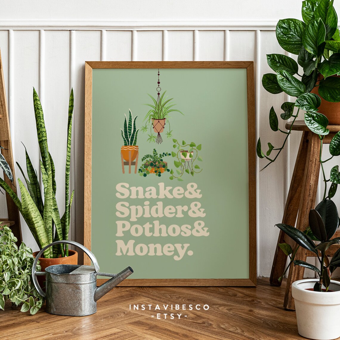 Snake Spider Pothos Money Houseplant Names Retro Green Quote Poster - Image 3