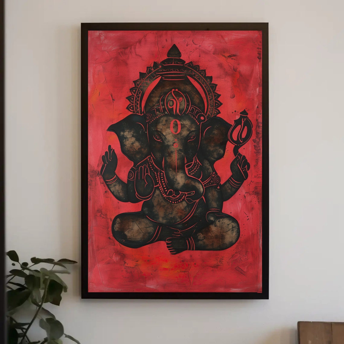 Lord Ganesha In Black And Red Abstract Hindu Deity Art Poster
