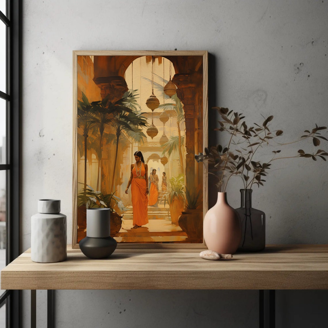 Indian Palace Courtyard with Lanterns and Orange Sari Poster - Image 4