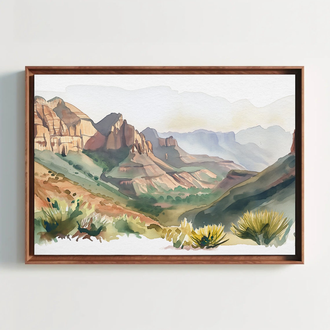 Copper Canyon Desert Cliffs Golden Mexico Landscape Watercolor Poster