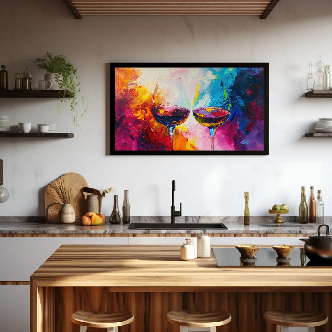 Two Wine Glasses Abstract Colorful Modern Kitchen Art Poster - Image 4