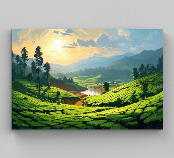 Kerala Tea Plantation Hills Print Kerala Home Decor South Indian Painting Hills Of Kerala Oil Painting Kerala Art