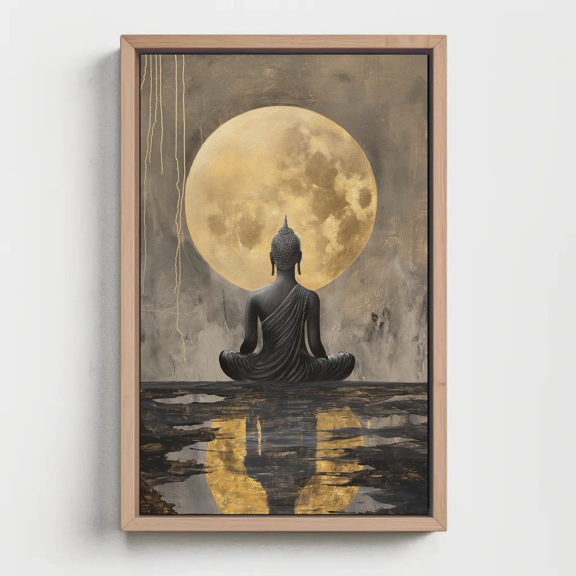 Buddha Meditating Under Golden Full Moon Water Reflection Poster - Image 3