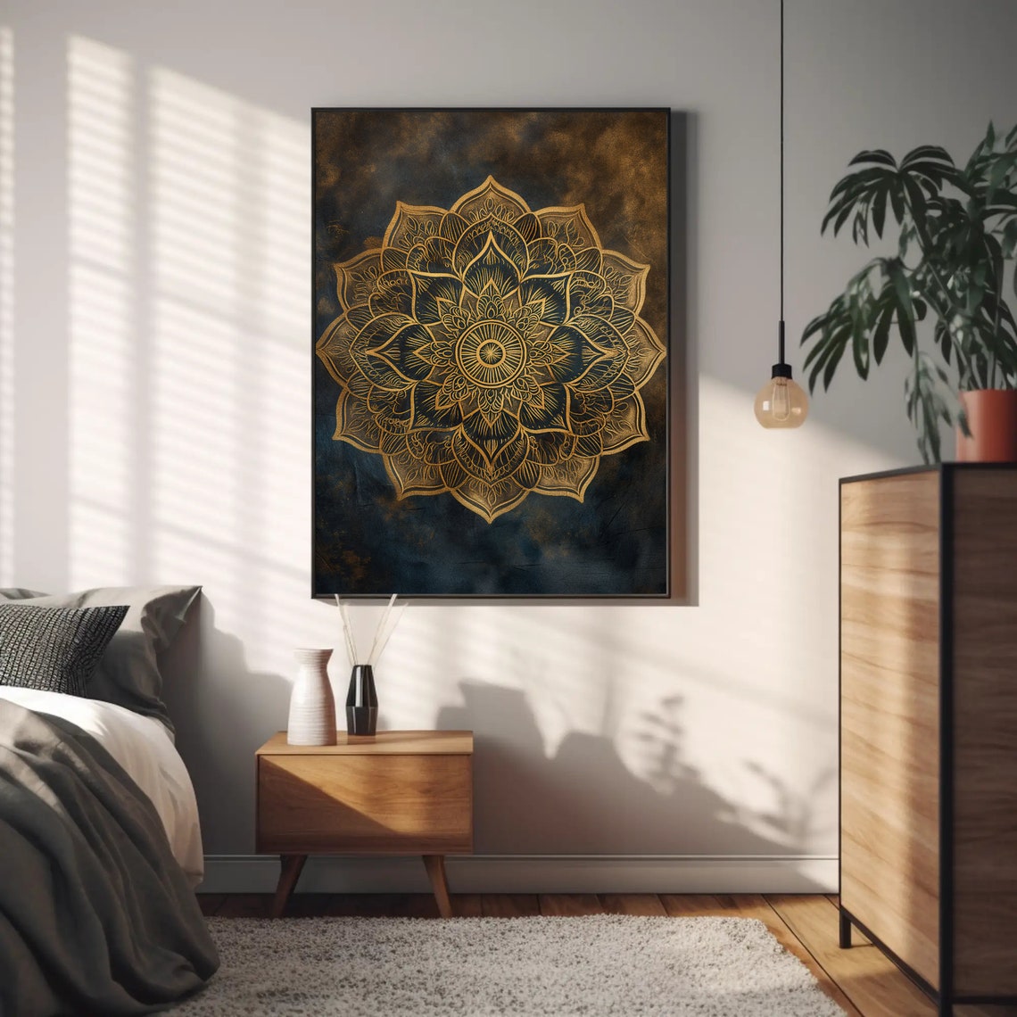 Gold Mandala on Deep Blue Background Yoga Meditation Wall Poster - Image 5