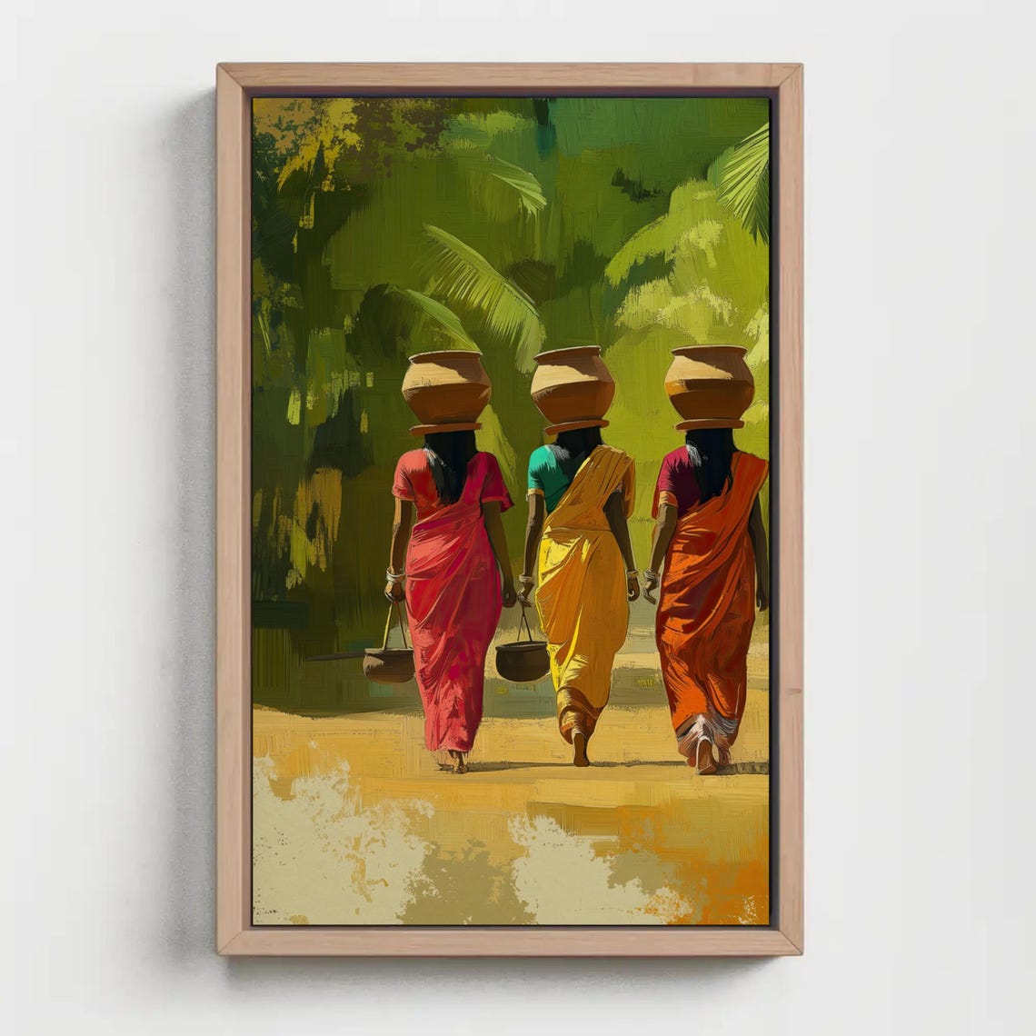 Indian Village Women Carrying Pots Print Traditional Indian Women In Sarees Cultural Vertical Wall Art Indian Heritage Painting - Image 5