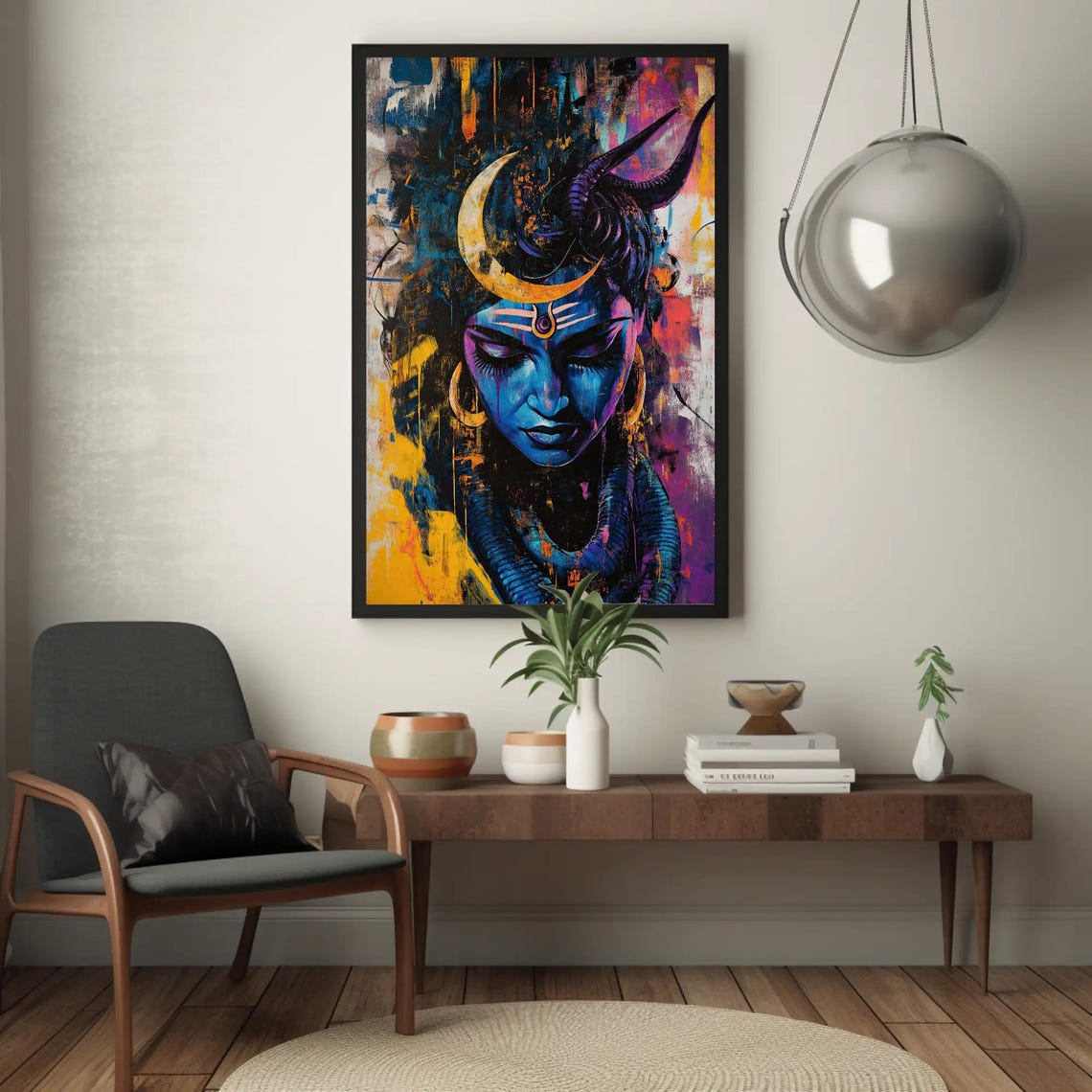 Abstract Shiva in Meditation with Golden Crescent Moon Poster - Image 4