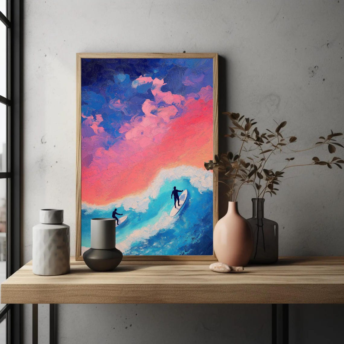 Two Surfers Riding Sunset Wave From Above Aerial Ocean Poster - Image 2