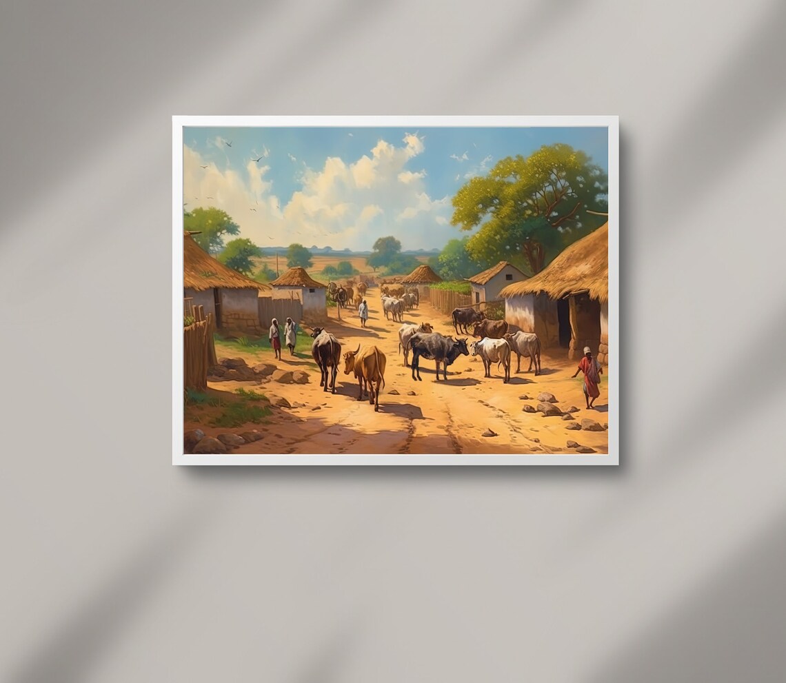 Indian Rural Scene Art Print, Village Scene - Image 2