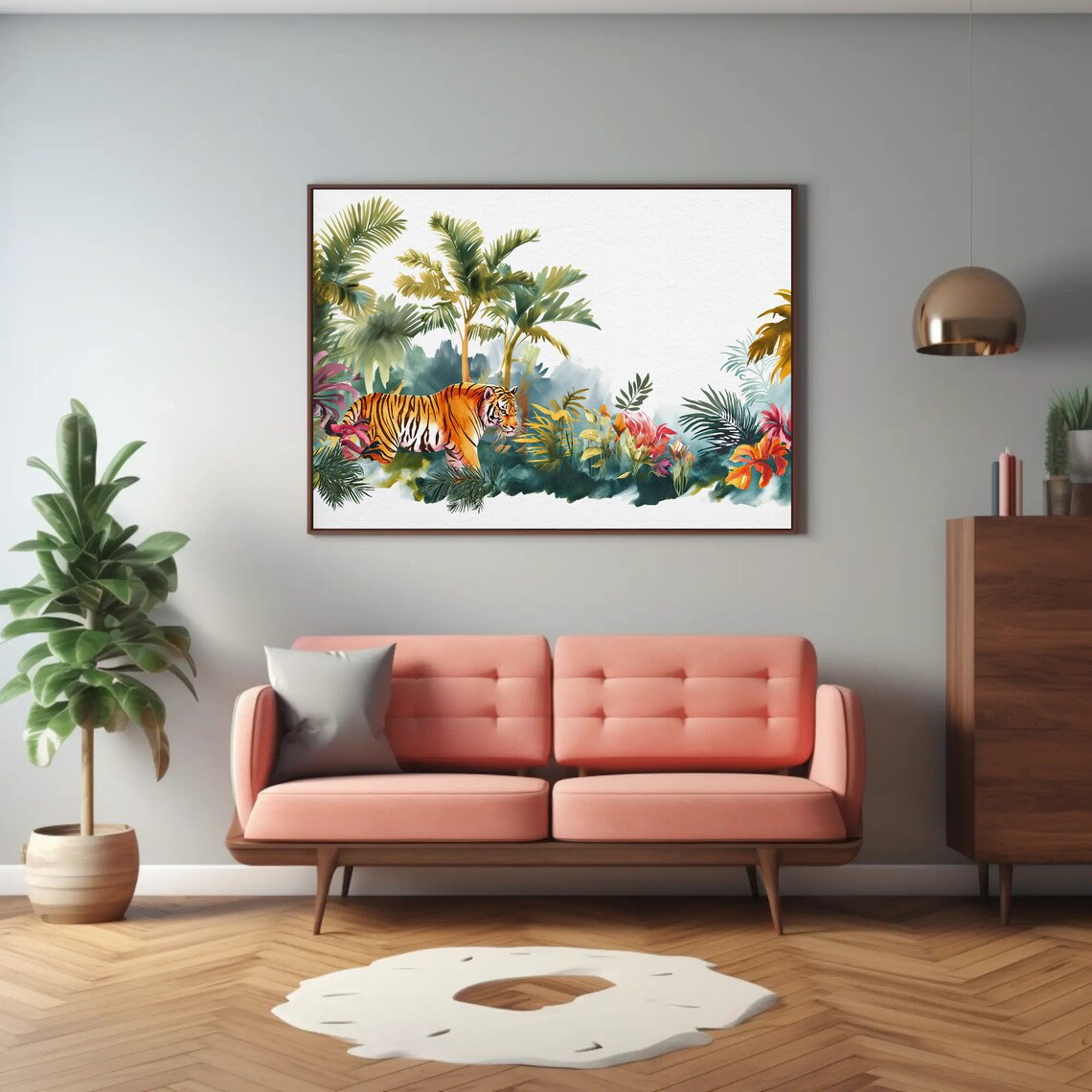 Tiger Walking Through Colorful Tropical Jungle Watercolor Poster - Image 2