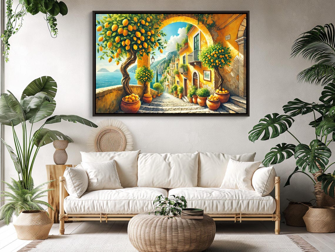 Sunny Amalfi Lemon Tree Street Arch Italian Coastal Summer Poster - Image 5