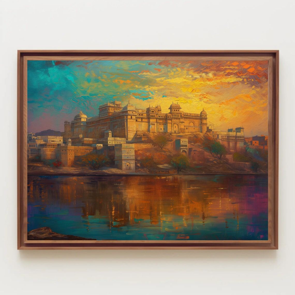 Rajasthani Fort Above A Golden Sunset Lake Reflection Poster - Image 5