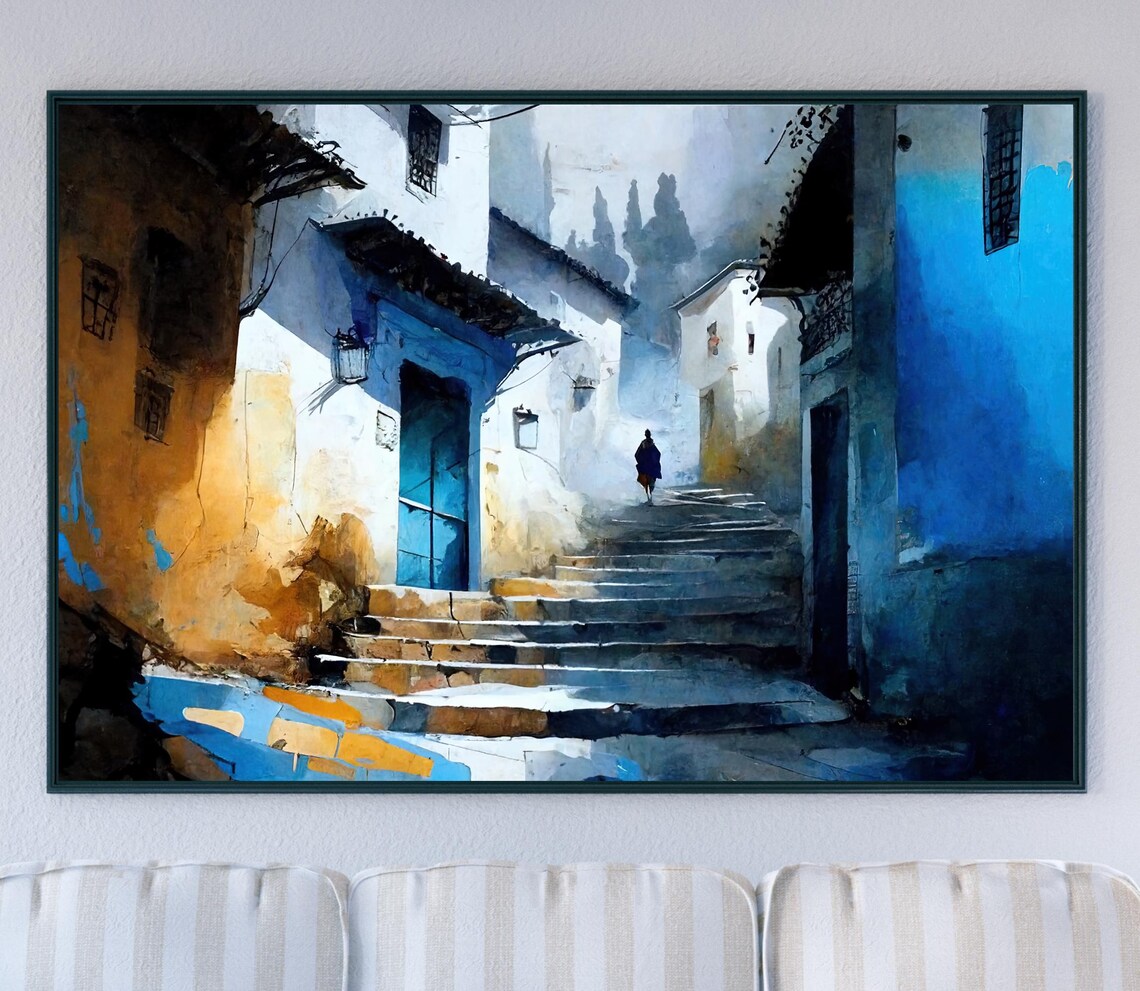 Chefchaouen Moroccan Travel Poster, Art Deco - Image 4