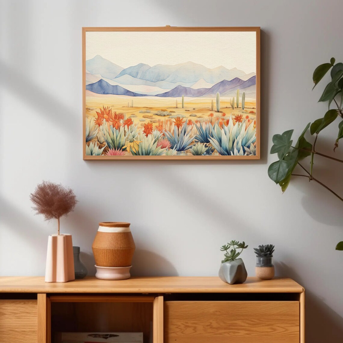 Southwestern Desert With Agave Plants Watercolour Landscape Poster - Image 5