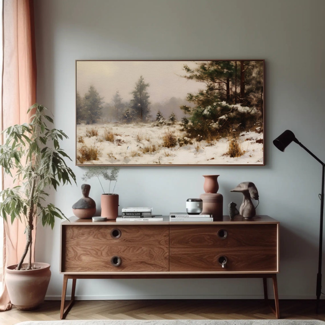 Misty Winter Fir Forest Snowy Landscape Impressionist Painting Poster - Image 5