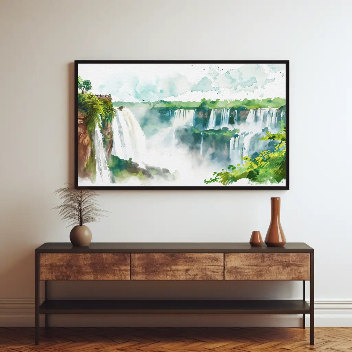 Iguazu Falls Waterfalls Mist Watercolor Natural Wonder Poster - Image 2
