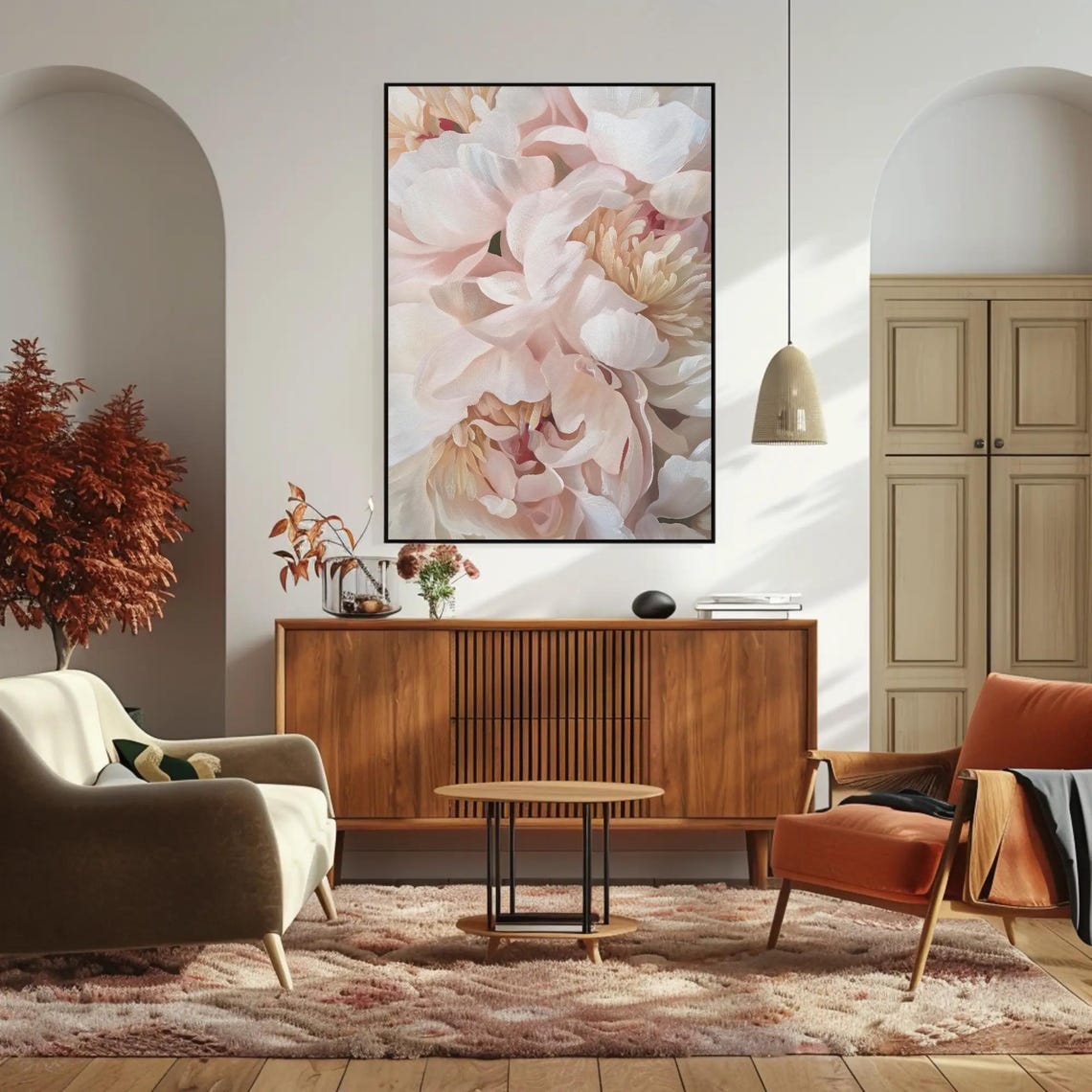 Soft Blush Peony Flowers Macro White Pink Floral Painting Poster - Image 4
