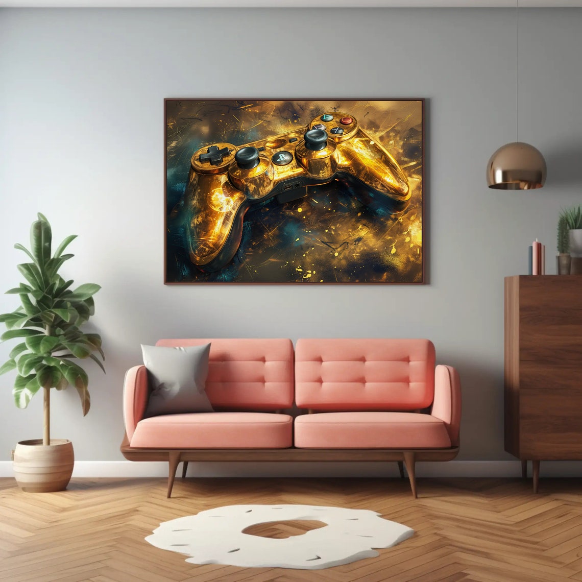 Golden Game Controller Luxury Style Gamer Room Decor Art Poster - Image 3