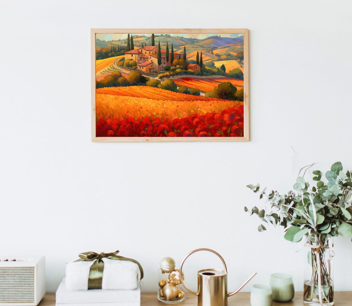 Tuscan Villa Sunset Golden Fields Cypress Trees Italian Art Poster - Image 5