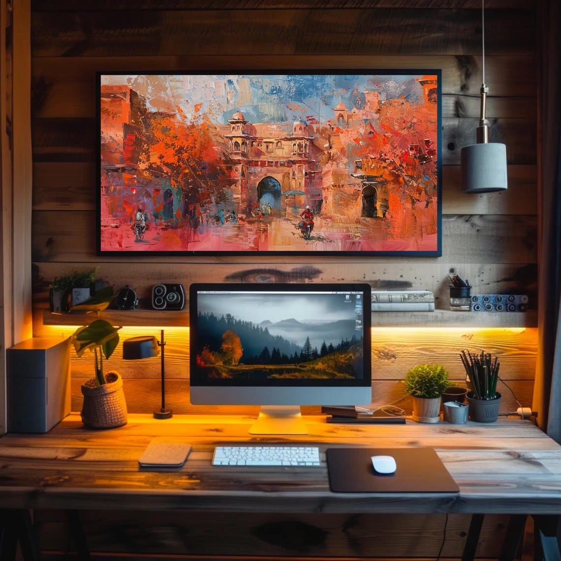 Jaipur Abstract Orange Cityscape With Ancient Stone Archway Poster - Image 2