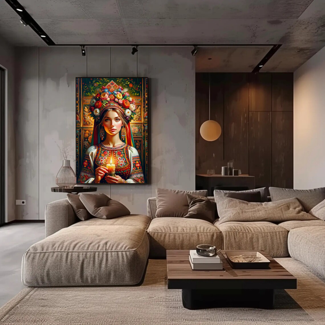Ukrainian Girl Holding Candle, Oil-Painting Style Art Print - Image 2