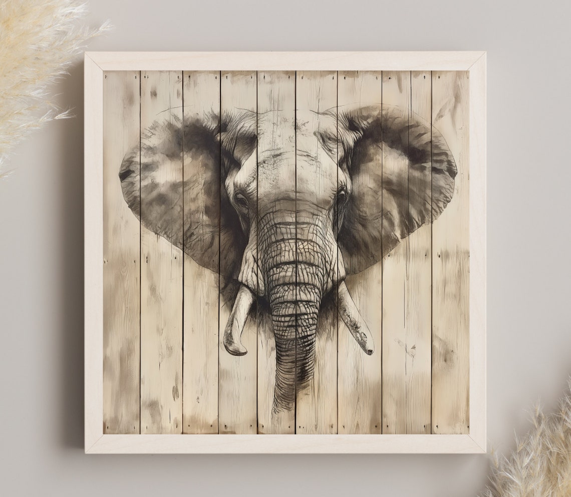 African Elephant Sketch On Whitewashed Wood Safari Wall Poster - Image 2