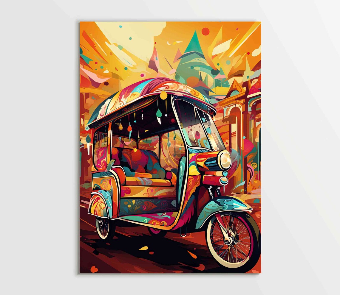 Colourful Indian Tuk Tuk Street Scene in Bold Pop Art Style Poster - Image 5