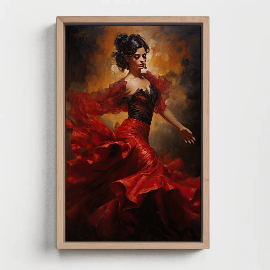 Flamenco Dancer Twirling in Crimson Gown Dramatic Art Poster - Image 3