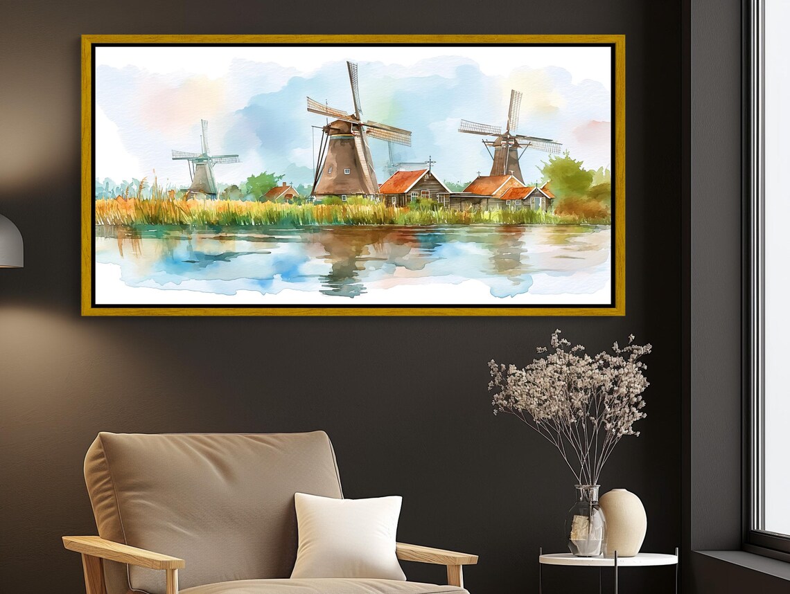 Dutch Countryside Windmills, Netherlands Landscape Print - Image 5