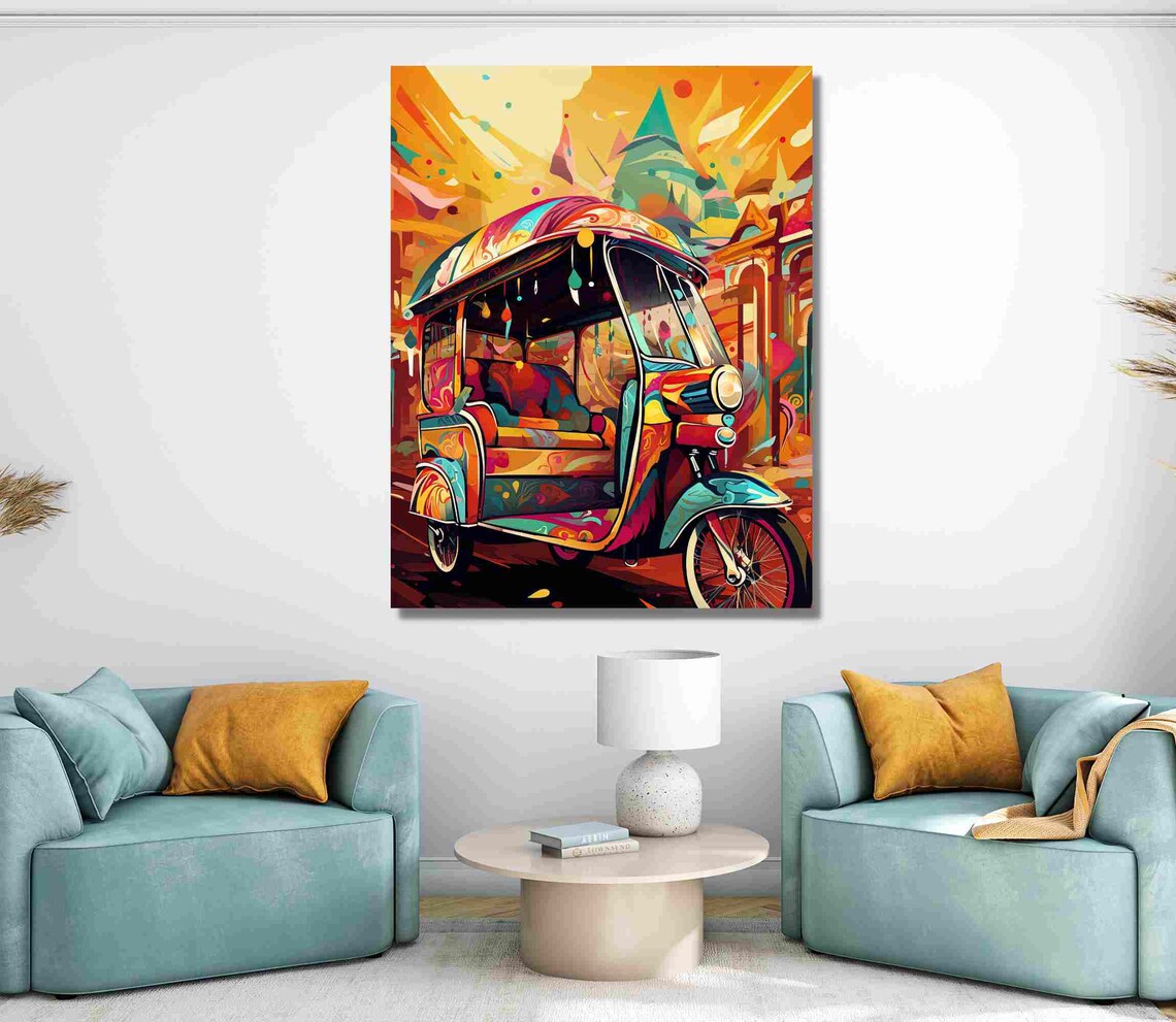Colourful Indian Tuk Tuk Street Scene in Bold Pop Art Style Poster - Image 2