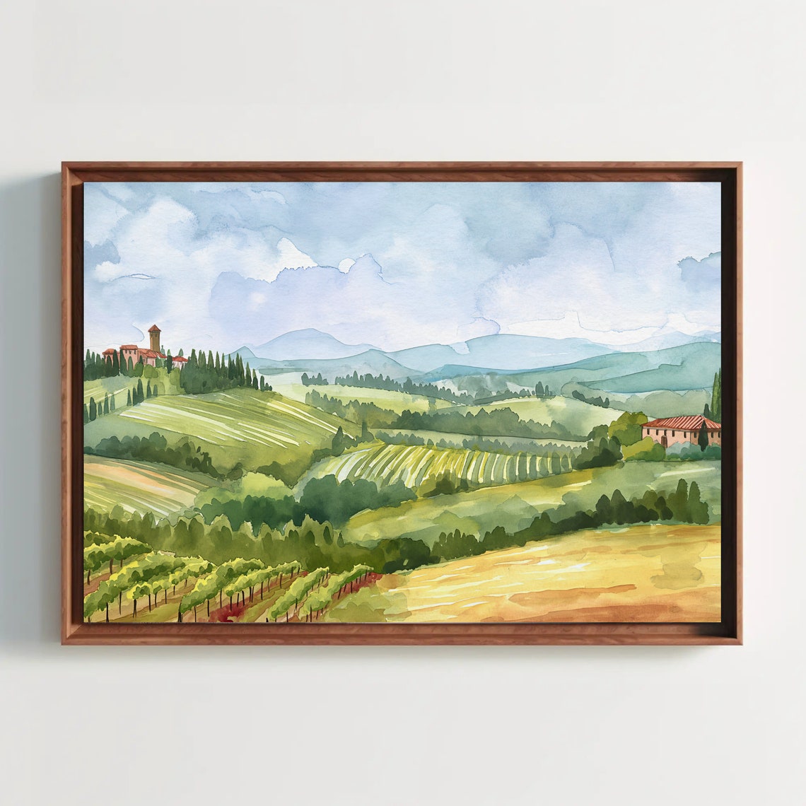 Tuscan Countryside Vineyards and Cypress Trees Watercolor Poster
