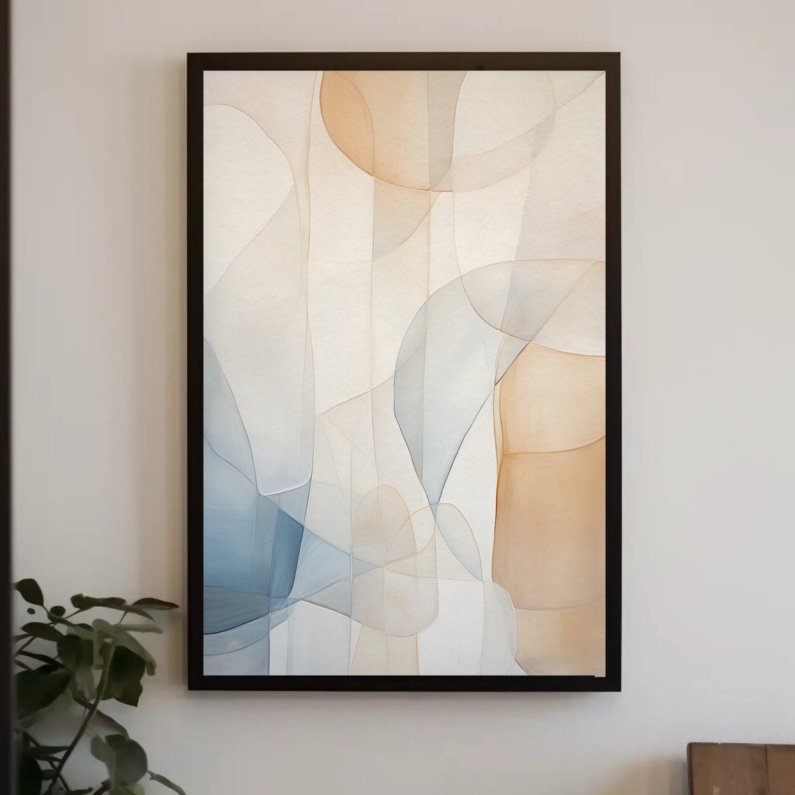 Pale Blue White Peach Abstract Curves Modern Minimal Wall Poster