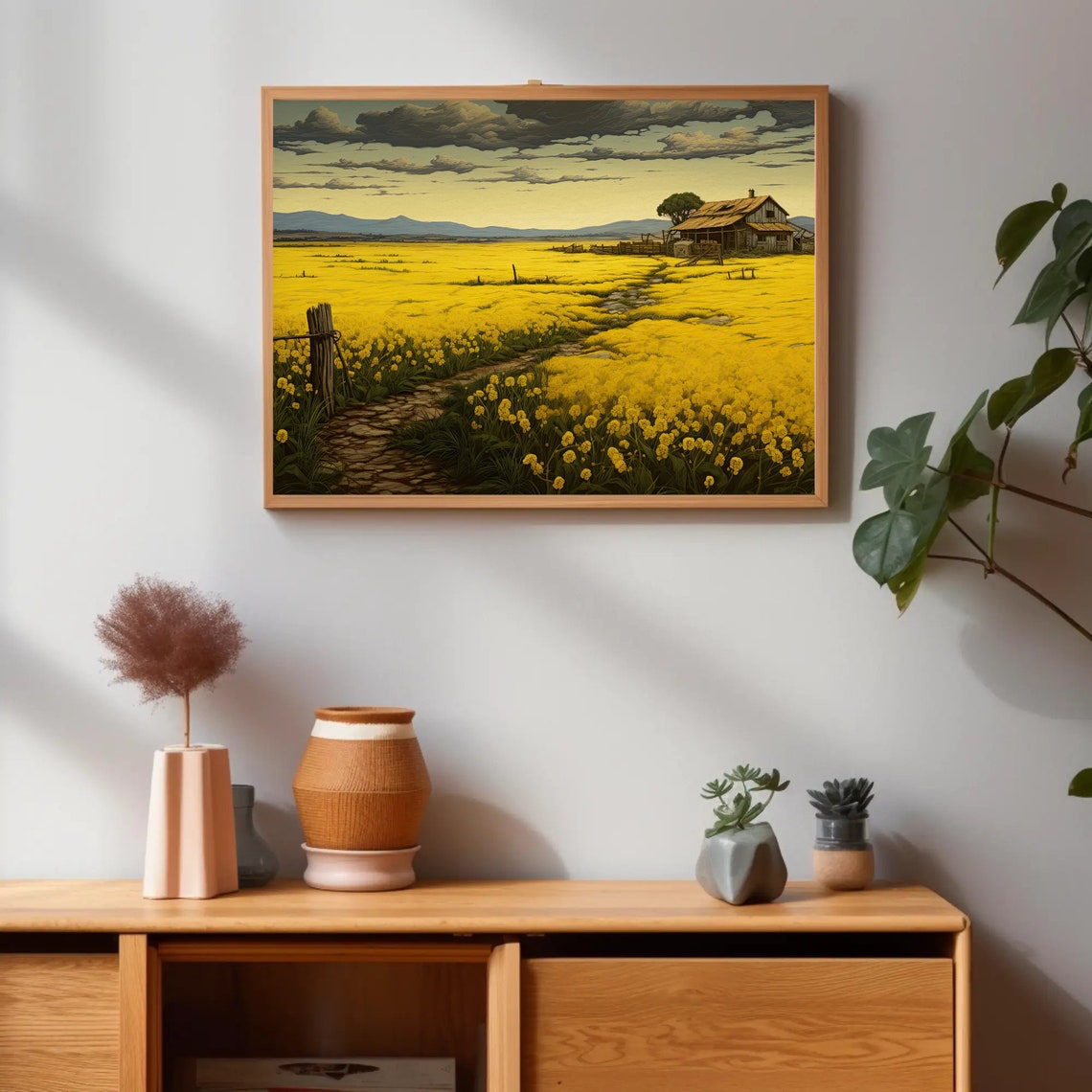 Mustard Field Farmhouse Stone Path Moody Yellow Landscape Poster - Image 4