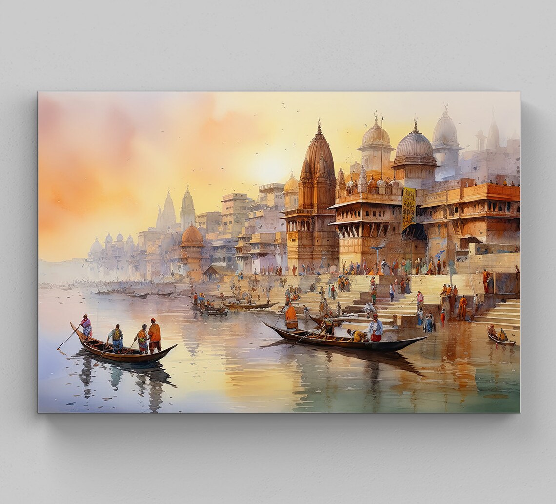 India Watercolor Landscape Art Print, Modern Wall Decor