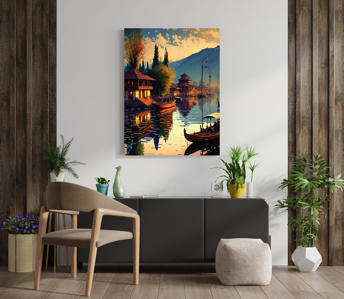 Dal Lake Indian Wall Art Print, South Asian Art - Image 3