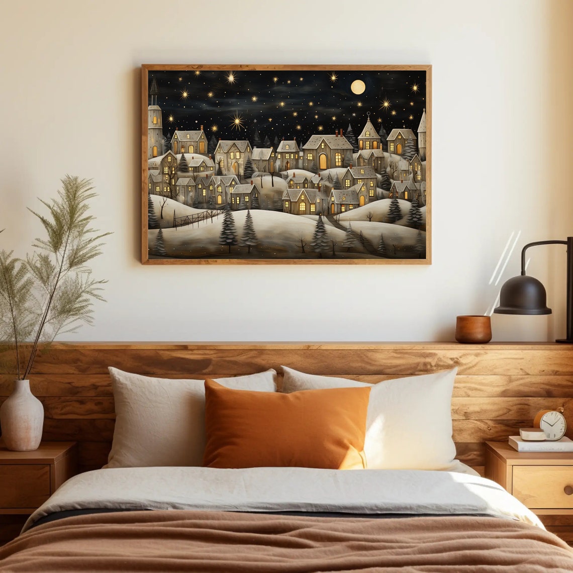 Snowy Christmas Village Panoramic Moonlit Night Scene Poster - Image 5