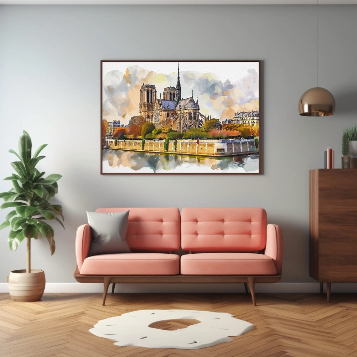 Notre Dame De Paris Seine River Autumn Watercolor Landmark Poster - Image 3