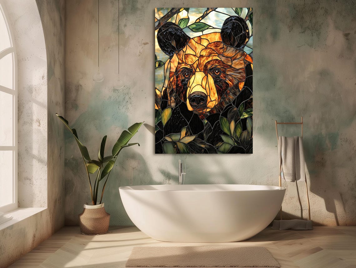 Stained Glass Brown Bear Wildlife Portrait Rustic Nature Poster - Image 4