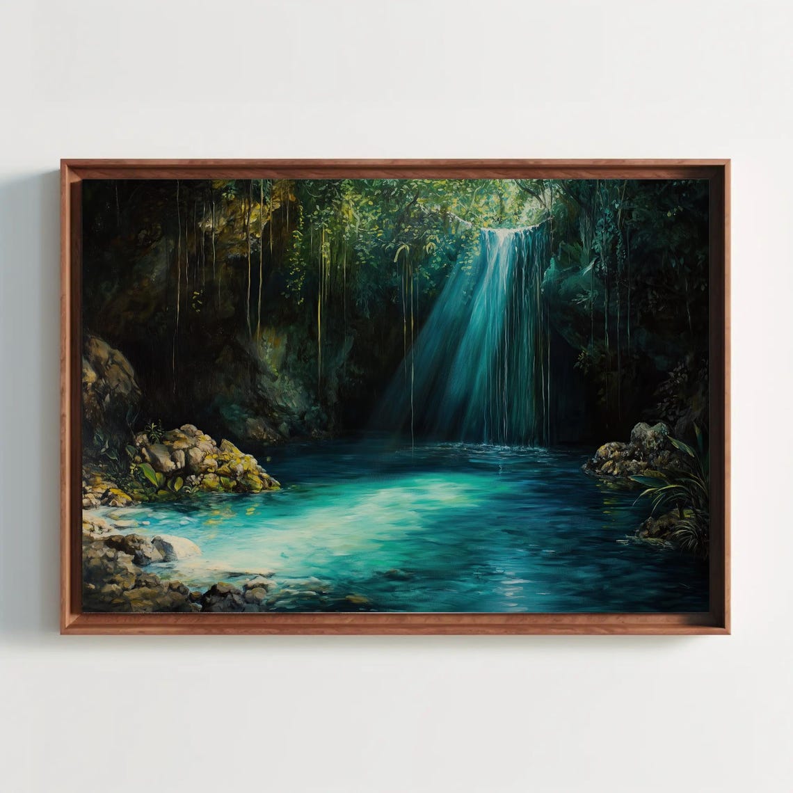 Hidden Jungle Waterfall Pouring Into A Turquoise Pool Poster