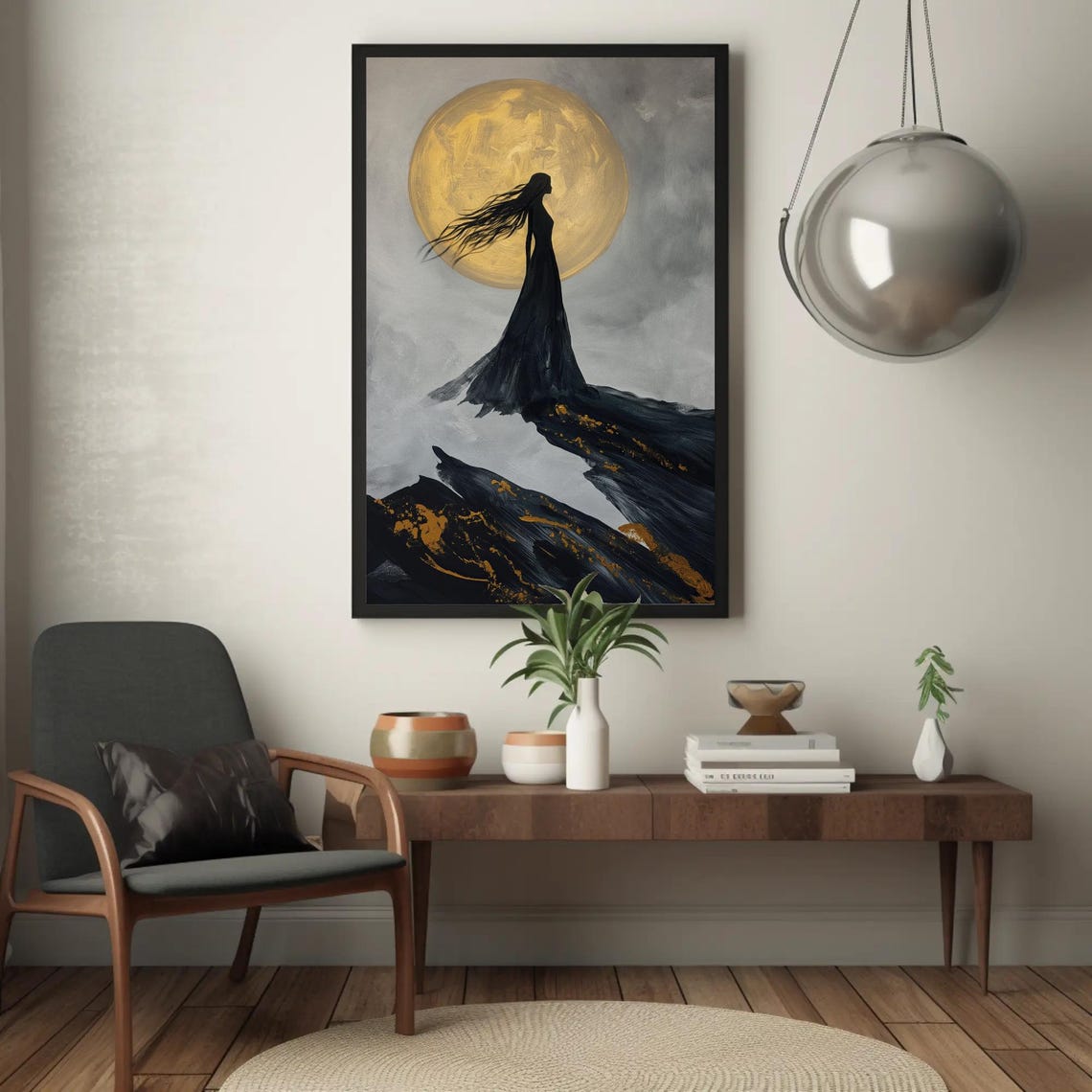 Nyx Goddess Of The Night Silhouette Beneath A Golden Moon Poster - Image 5