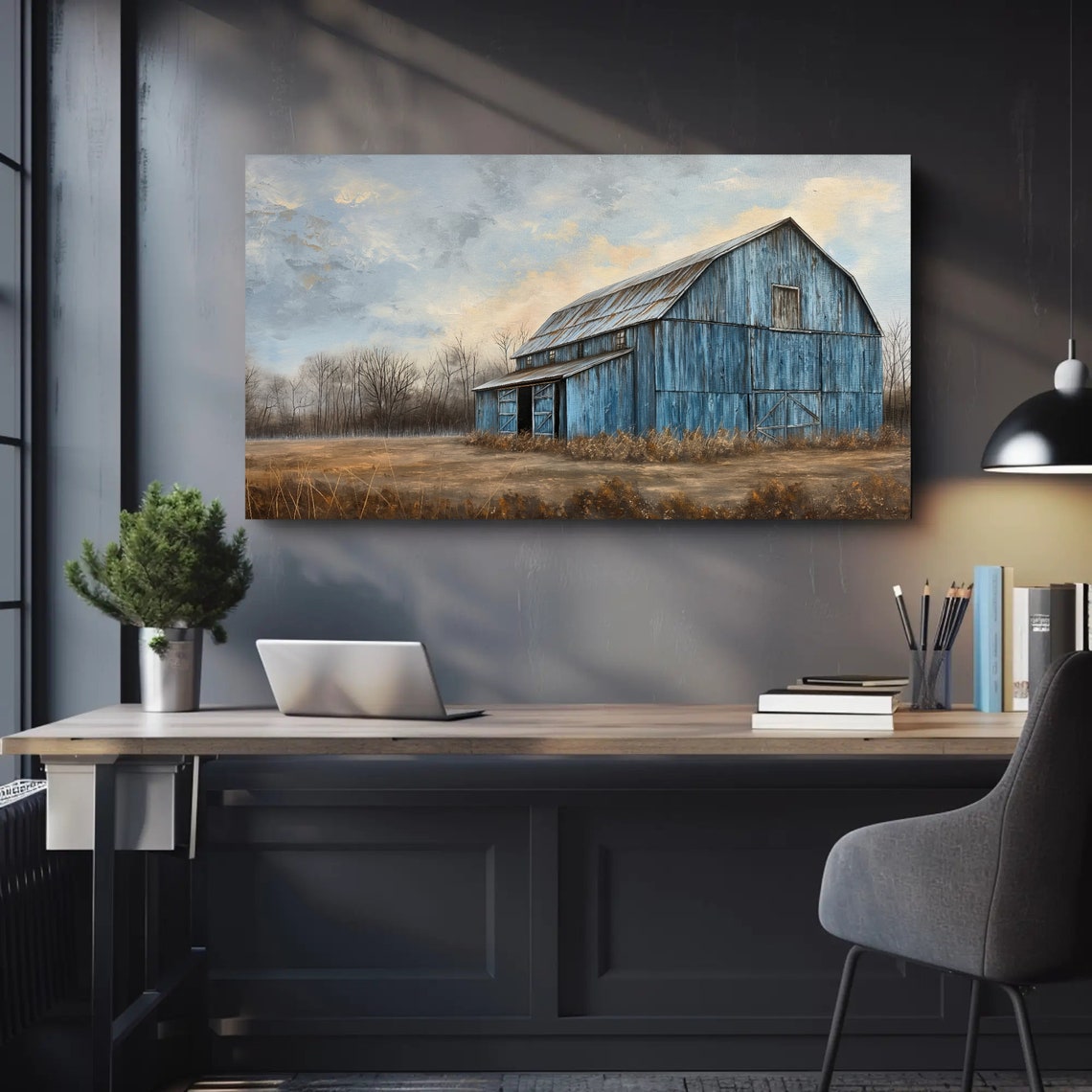Vintage Blue Barn Standing Alone in a Rustic Country Field Poster - Image 5
