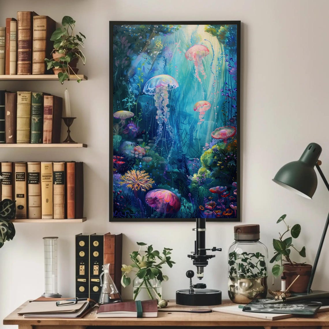 Dreamy Jellyfish and Coral Reef Underwater Fantasy Painting Poster - Image 2